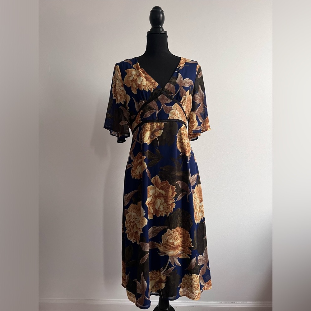 ASOS Blue and Yellow flower Dress, flutter sleeve
